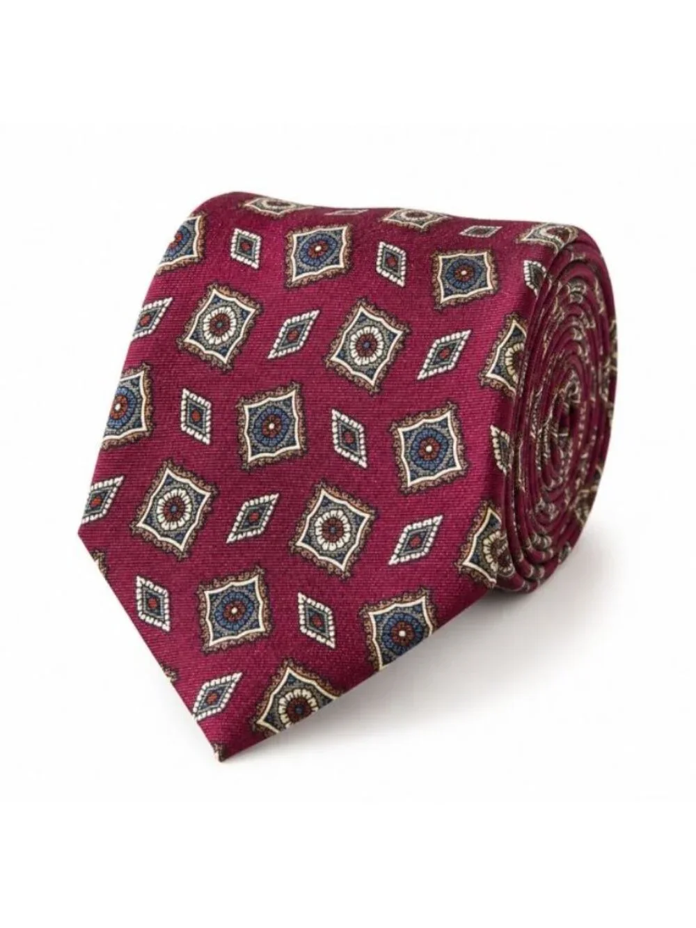 Eastwick All Silk Necktie Burgundy Geometric Medallion Vintage Classic Tie